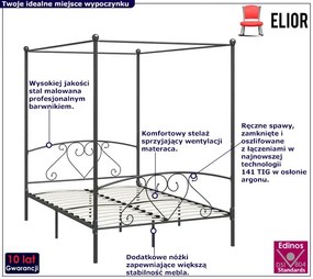 Czarne metalowe łóżko z baldachimem 200x200 cm - Elox