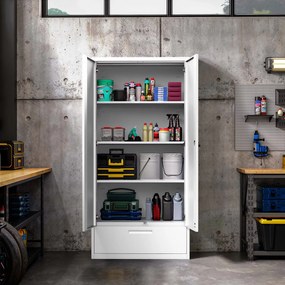 Szafa modułowa metalowa wielofunkcyjna z szufladą biała MEGAN 1850 x 900 x 400 mm