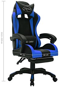 Czarno-niebieski fotel gamingowy z podnóżkiem i diodami LED T2-C28
