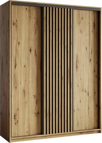 Szafa Przesuwna VONTE 150 cm z Lamelami Szafa Trzydrzwiowa z Szufladami Dąb Artisan