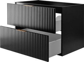 Zestaw łazienkowy: szafka z szufladami, szafka z drzwiami i regał 57×46×140 cm, kolor: Dąb Craft / czarny, uchwyt złoty