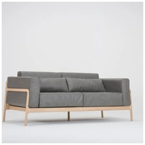 Ciemnoszara sofa z bawolej skóry z konstrukcją z litego drewna dębowego Gazzda Fawn, 180 cm