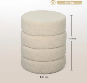 HOMCOM Hoker, okrągły, pluszowy, stalowa konstrukcja, do 120 kg, Φ40x45H cm, Beżowy