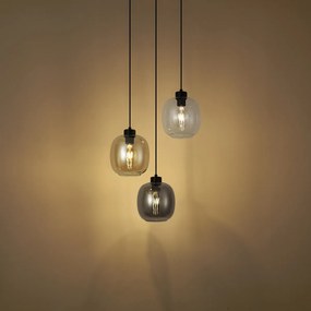 Lampa wisząca czarna z bursztynowym, przydymionym i przezroczystym szkłem 3-źródła światła - Elena