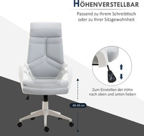 HOMCOM Ergonomiczne krzesło biurowe, tkanina siatkowa, regulacja wysokości, obrotowe, jezdne krzesło biurkowe, Szary+Biały