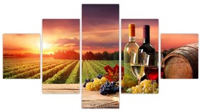 Obraz winnicy z winem (125x70 cm)