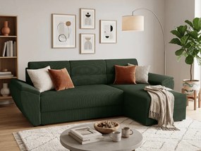 Rozkładana narożna sofa TAVERO 251x140 cm, ciemnozielona, uniwersalna