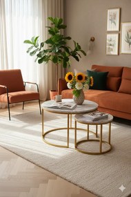 Komplet okrągłych stolików kawowych na złotej podstawie C5-T64