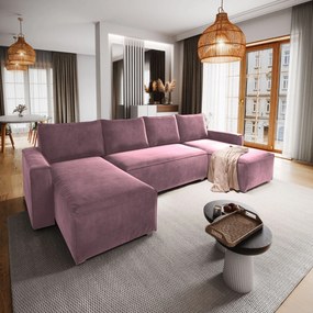 Masseno Narożnik DENI z funkcją spania i pojemnikiem na pościel Narozniki U, Rozkładana sofa - Wrzosowy, MONOLITH 62
