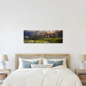 Obraz - Kwitnące drzewo w krajobrazie (z zegarem) (90x30 cm)
