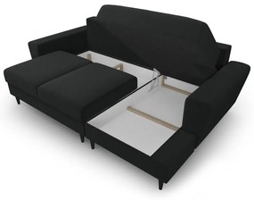 Czarny aksamitny rozkładany/ze schowkiem narożnik (prawostronny/z szezlongiem) Kyoto – Cosmopolitan Design