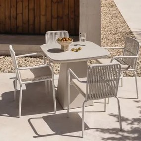 Zestaw Kwadratowego Stołu O Wymiarach 90x90 Cm Ze Spiekanego Kamienia I Aluminium Inkeri Oraz 4 Składanych Krzeseł Ogrodowych Al Biała - Sklum