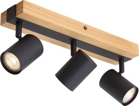 Lampa sufitowa czarna z drewnem, 3-punktowa, regulowana, prostokątna - Jeana