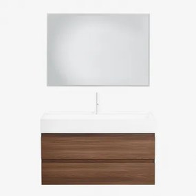 Zestaw Wiszących Mebli Łazienkowych Z Drewna I Forniru Jesionowego Zintegrowany Z Umywalką Ona Ciemna Czerń & - Sklum