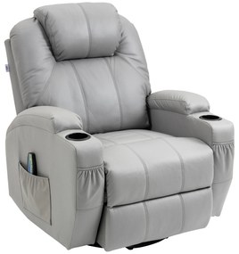 HOMCOM Fotel masujący z funkcją relaksu szary skórzany wygodny fotel do salonu z masażem | Aosom PL