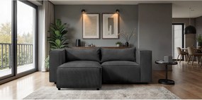 Narożnik w kształcie L Modulo, tkanina Lincoln, Czarny, Lewy