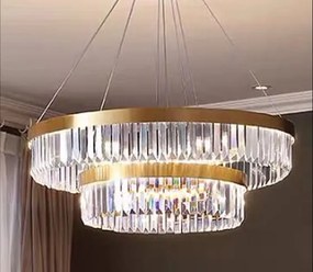 Podwójny, dwurzędowy żyrandol kryształowy, mosiądz polerowany – Denver 80