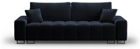 Ciemnoniebieska aksamitna rozkładana sofa ze schowkiem 250 cm Wicklow – Cosmopolitan Design