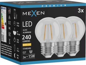 Mexen Vintis 3x żarówka filament LED E27, G45, 2W, Ciepła - 2700K, 240 lm, clear - L156-E14-0227-00x03