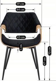 Krzesło Tapicerowane z Drewna Giętego do Salonu DAKOTA Czarne/Dąb Złoty Welurowe Nowoczesne Loft