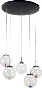 Ariel - 5-punktowa okrągła lampa wisząca o kształcie Fabas Luce - 35W ściemnialna dioda LED - Przezroczysta okrągła rozeta sufitowa o średnicy 50 cm