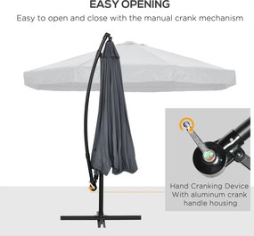 Outsunny Parasol Ogrodowy Ø3m, Obrotowy, z Korbką, Stal Nierdzewna, Poliester, Ciemnoszary/Czarny