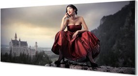 Szkło do Kuchni na Ścianę Kobieta w Sukni na tle Gór