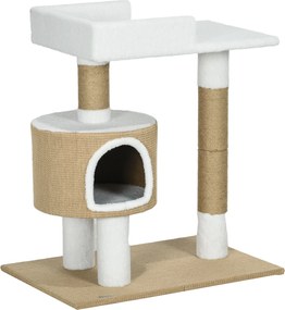 PawHut Drapak dla kotów z domem dla kota, 1 domem dla kota, 1 powierzchnią do leżenia, 70 cm x 49 cm x 79 cm, Naturalny + Biały