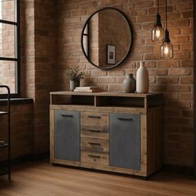 Komoda Dwudrzwiowa z Szufladami BLAGO MIDI B 119,5 cm Ciemny Dąb/Czarny Loft