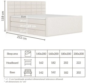 Beżowe łóżko kontynentalne ze schowkiem 180x200 cm Ava – Maison de Rêve