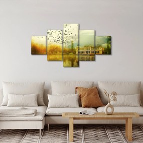 Obraz namalowanego krajobrazu z rezydencją (125x70 cm)