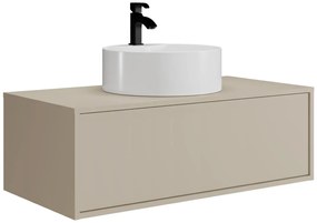 Szafka łazienkowa wisząca  beżowa z pojedynczą okrągłą umywalką - 94 cm - TEANA II