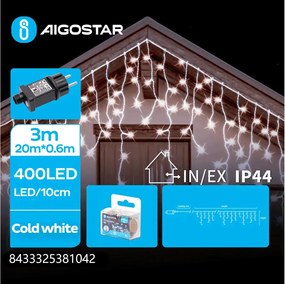 Aigostar - zewnętrzny łańcuch LED, 400 diod LED / 8 trybów, 23 x 0,6 m, IP44, zimna biel