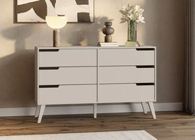 Komoda Clover II – nowoczesna komoda z 6 szufladami, frezowanymi frontami i drewnianymi nogami