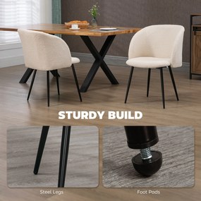 HOMCOM Zestaw 2 krzeseł jadalnych, krzesła tapicerowane z materiału, krzesła kuchenne ze stalowymi nogami, z ergonomicznym oparciem, kremowe