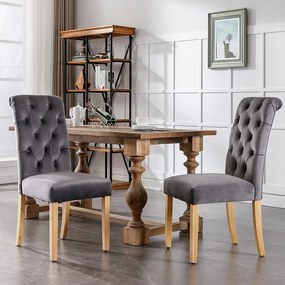Zestaw 2 krzeseł do jadalni z aksamitu - 45 x 65 x 101 cm - nogi dębowe - fotel wypoczynkowy - szary