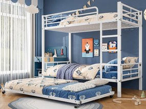 Łóżko piętrowe z żelaza kute 90x200 cm - z łóżkiem wysuwanym 90x190 cm - Białe