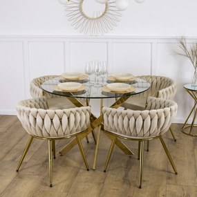 Stół Okrągły Szklany SALLO 100 cm ze Złotymi Nogami Nowoczesny Glamour