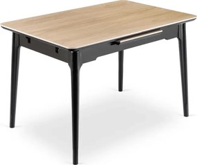 Zestaw Stół Rozkładany SAMER 120-160 cm Dąb/Czarny i 4 Krzesła Tapicerowane PERU Czarne