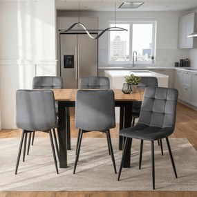 Zestaw Stół Kwadratowy Rozkładany MAX 80-160 cm Dąb Craft/Czarny i 6 Krzeseł PERU Szarych Welurowych