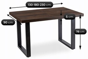 Stół Prostokątny Rozkładany TOMAS 130-230 cm Orzech/Czarny do Jadalni Nowoczesny Loft