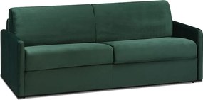 Kanapa 4-osobowa rozkładana typu express z ciemnozielonego weluru z siedziskiem z pianki - Stelaż z szerokimi listwami 160 cm - Materac 14 cm CALIFE