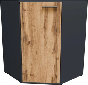 Komoda narożna z półkami grafit + dąb wotan E6-M74