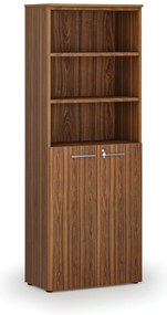 Szafa biurowa kombinowana PRIMA WOOD, drzwi na 3 poziomach, 800 x 420 x 2128 mm, orzech
