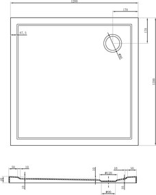 Mexen Flow brodzik kwadratowy slim 120 x 120 cm, czarny mat - 46S701212