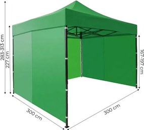 Pawilon ogrodowy eventowy FGA9, 3x3 m, automatyczny ze ściankami - namiot zamykany, zielony