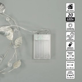 Oświetlenie perełki i srebrne listki, 20 diod LED, ciepła bi