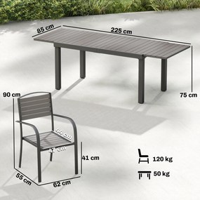 Outsunny Zestaw Mebli Ogrodowych 7-częściowy Z Rozkładanym Stołem i 6 Krzesłami, Design Lameli Drewna, Rama Aluminiowa | Aosom PL