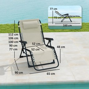 Outsunny Składany leżak ogrodowy z poduszką, regulacja oparcia na 5 poziomów do 120 kg Beżowy