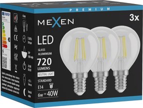 Mexen Vintis 3x żarówka filament LED E14, G45, 6W, Neutralna - 4000K, 720 lm, clear - L156-E14-0640-00x03